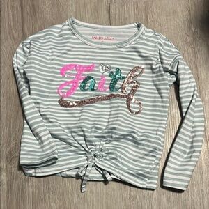 Striped Long Sleeve Shirt with Sequin 'Faith' Design